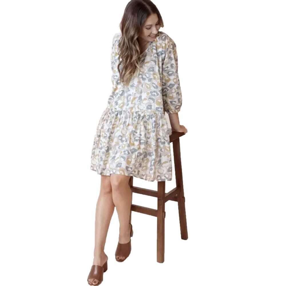 Able “Hannah Raglan Flounce” Dress Neutral Cotton Long Sleeve NWT Small